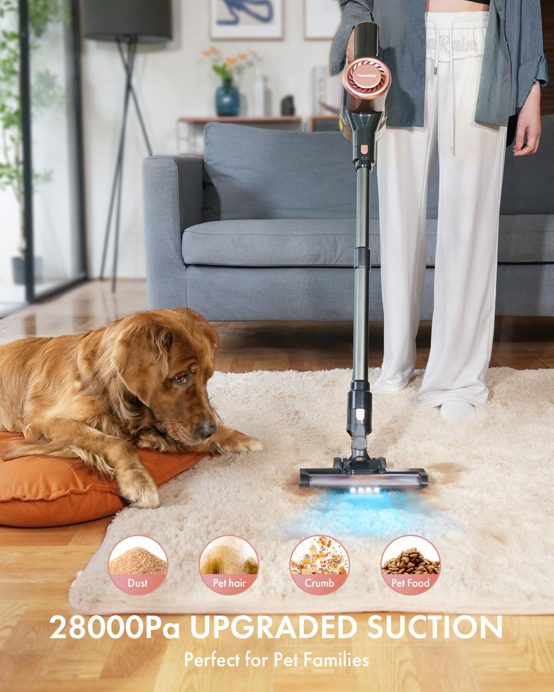 Homeika 28Kpa Cordless Vacuum, 380W Motor, 8-in-1 Lightweight Stick Vac with 50 Min Battery for Carpet &amp; Pet Hair